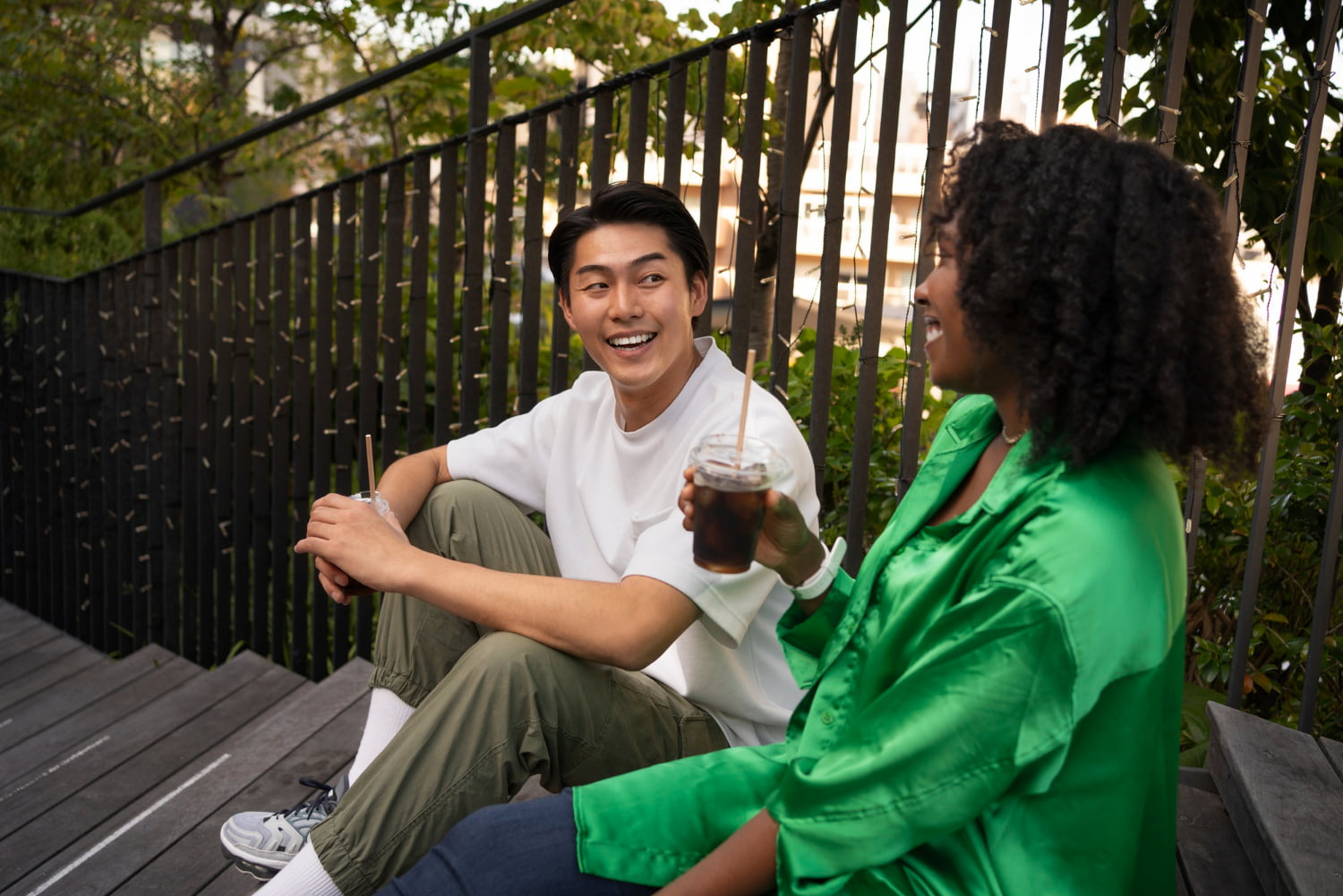 coach and client discussing outdoors